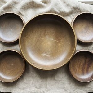Handcrafted Wooden Serving Bowl Set - Brown